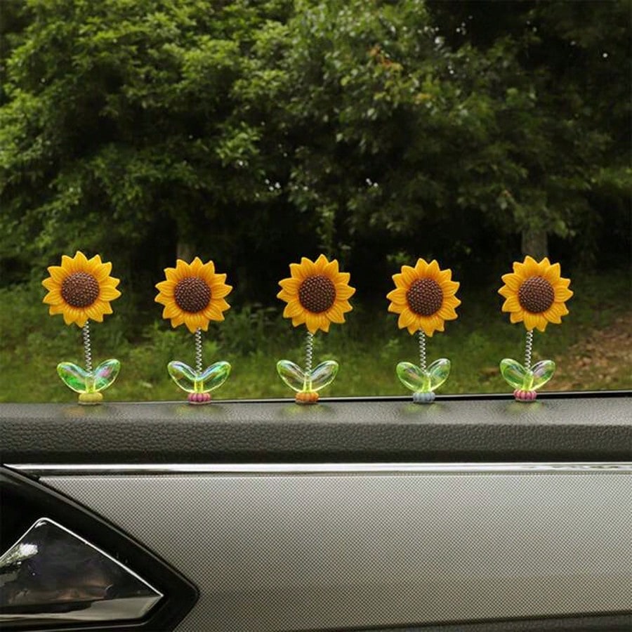 1/2/3pcs Cute Swinging Sunflower Car Decor, Healing Flower Decor For Car Dashboard/Rearview Mirror, Car Accessories, Car Decoration, Women's Car Accessories, Car Stickers, Car Interior Accessories, Ac