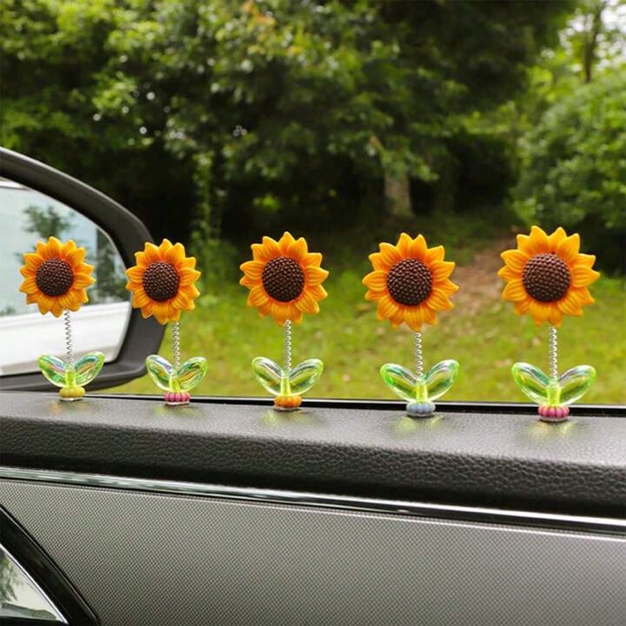 1/2/3pcs Cute Swinging Sunflower Car Decor, Healing Flower Decor For Car Dashboard/Rearview Mirror, Car Accessories, Car Decoration, Women's Car Accessories, Car Stickers, Car Interior Accessories, Ac