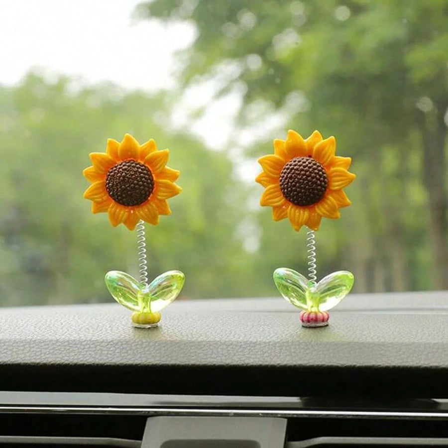 1/2/3pcs Cute Swinging Sunflower Car Decor, Healing Flower Decor For Car Dashboard/Rearview Mirror, Car Accessories, Car Decoration, Women's Car Accessories, Car Stickers, Car Interior Accessories, Ac