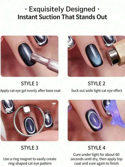 1/2/3pcs Magnetic Cat Eye Nail Polish Set, Multi-Functional Strong Magnetic Cat Eye Gel Nail Polish, Ring Steel Ball Combination Design, Super Strong Adhesion, Suitable For Beginners Nail Art Tools