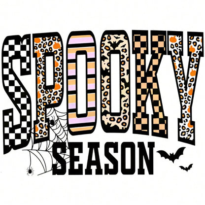 1/2/3pcs Spooky Season Multi-Texture Bold Letter Checkerboard Leopard Print Stripe Spider Web Bat American Retro Halloween Heat Transfer Iron-On Patch Halloween Season Text DIY Iron-On Sticker Suitabl