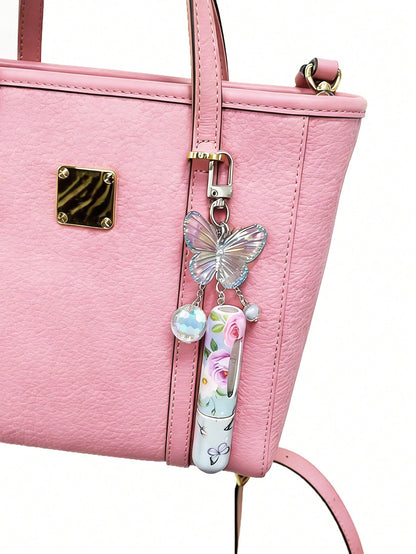 1/2/4pcs Crystal Butterfly Pendant Perfume Sub-Bottling, With Keychain Flower Butterfly Print Pattern Cosmetic Bottle, Women'S Bag Pendant, Bottom Filling Perfume Sub-Packaging Tool, Birthday Gift For