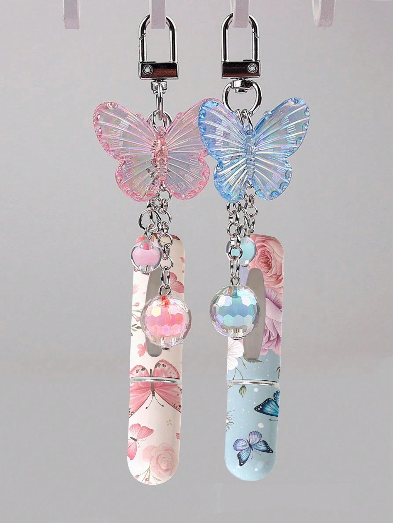 1/2/4pcs Crystal Butterfly Pendant Perfume Sub-Bottling, With Keychain Flower Butterfly Print Pattern Cosmetic Bottle, Women'S Bag Pendant, Bottom Filling Perfume Sub-Packaging Tool, Birthday Gift For