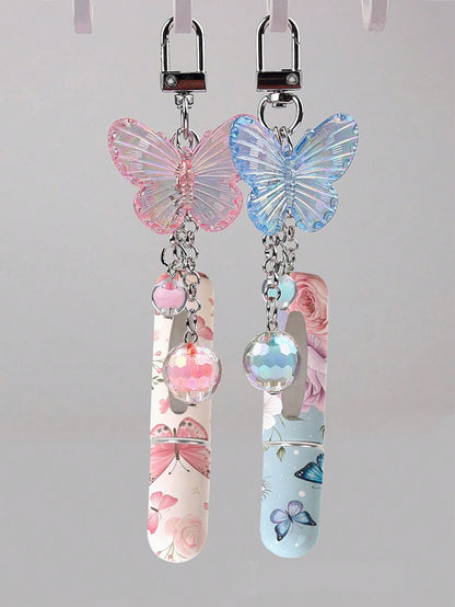 1/2/4pcs Crystal Butterfly Pendant Perfume Sub-Bottling, With Keychain Flower Butterfly Print Pattern Cosmetic Bottle, Women'S Bag Pendant, Bottom Filling Perfume Sub-Packaging Tool, Birthday Gift For