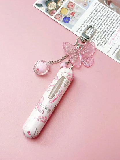 1/2/4pcs Crystal Butterfly Pendant Perfume Sub-Bottling, With Keychain Flower Butterfly Print Pattern Cosmetic Bottle, Women'S Bag Pendant, Bottom Filling Perfume Sub-Packaging Tool, Birthday Gift For