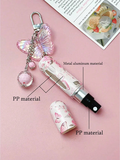 1/2/4pcs Crystal Butterfly Pendant Perfume Sub-Bottling, With Keychain Flower Butterfly Print Pattern Cosmetic Bottle, Women'S Bag Pendant, Bottom Filling Perfume Sub-Packaging Tool, Birthday Gift For