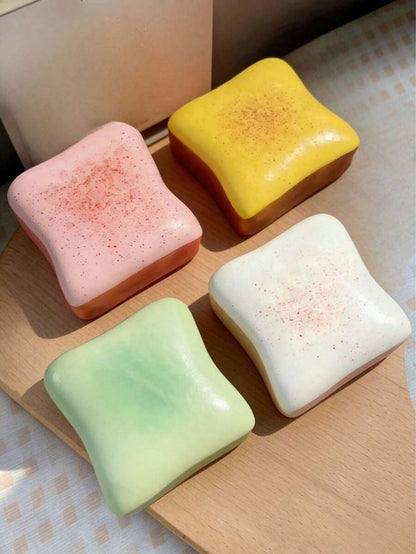 1/2/4Pcs Super Soft Butter Toast Bread Pinch Squishy Toy, Multi-Color Pink Yellow White Green Available, Rounded Shape Slow Rebound Squeeze Decompression Toy, Elastic Comforting Sensory Fidget Toy