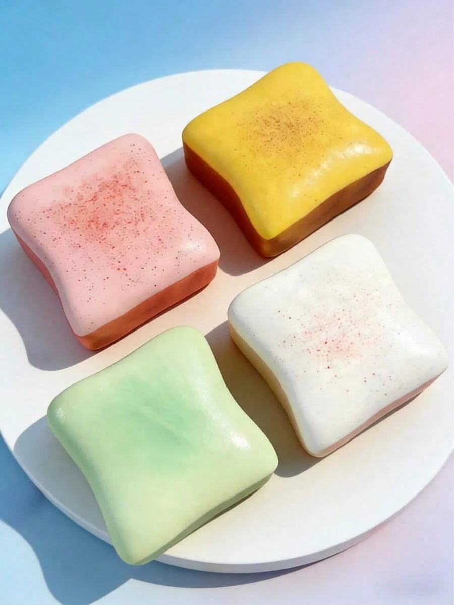 1/2/4Pcs Super Soft Butter Toast Bread Pinch Squishy Toy, Multi-Color Pink Yellow White Green Available, Rounded Shape Slow Rebound Squeeze Decompression Toy, Elastic Comforting Sensory Fidget Toy