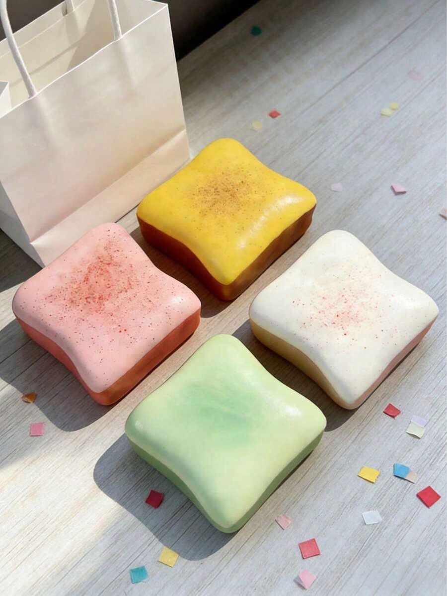 1/2/4Pcs Super Soft Butter Toast Bread Pinch Squishy Toy, Multi-Color Pink Yellow White Green Available, Rounded Shape Slow Rebound Squeeze Decompression Toy, Elastic Comforting Sensory Fidget Toy