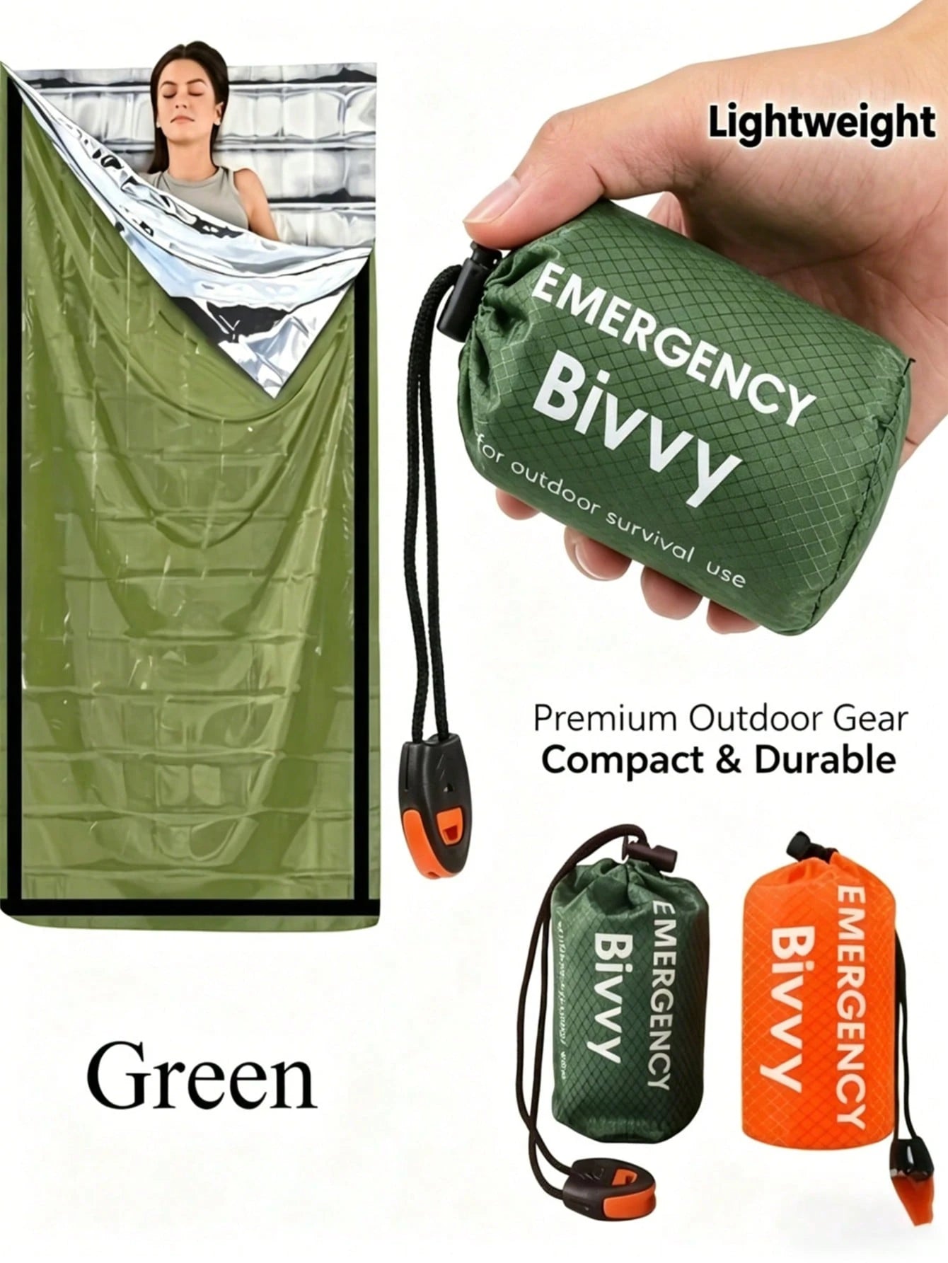 1/2/50pcs Car Emergency Sleeping Bag Set, Includes Thermal Sleeping Bag + Drawstring Bag + Whistle, Outdoor Survival Emergency Blanket, Polyester Film Insulation Bag, Portable Lightweight Outdoor Gear