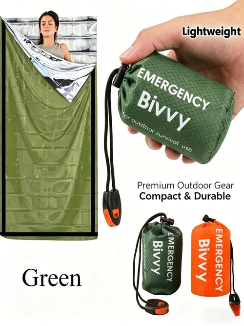 1/2/50pcs Car Emergency Sleeping Bag Set, Includes Thermal Sleeping Bag + Drawstring Bag + Whistle, Outdoor Survival Emergency Blanket, Polyester Film Insulation Bag, Portable Lightweight Outdoor Gear