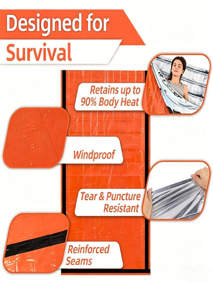1/2/50pcs Car Emergency Sleeping Bag Set, Includes Thermal Sleeping Bag + Drawstring Bag + Whistle, Outdoor Survival Emergency Blanket, Polyester Film Insulation Bag, Portable Lightweight Outdoor Gear