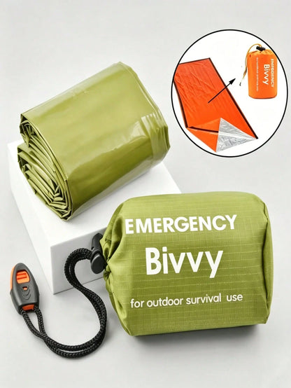 1/2/50pcs Car Emergency Sleeping Bag Set, Includes Thermal Sleeping Bag + Drawstring Bag + Whistle, Outdoor Survival Emergency Blanket, Polyester Film Insulation Bag, Portable Lightweight Outdoor Gear