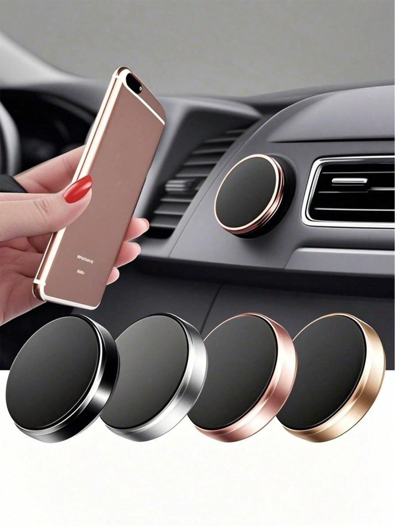 1/2pcs Car Round Magnetic Phone Holder, Strong Magnetic Adsorption For Car, Multi-Angle Adjustable, Dashboard Adhesive Installation, Convenient For Driving Navigation And Phone Calls, No Obstruction O