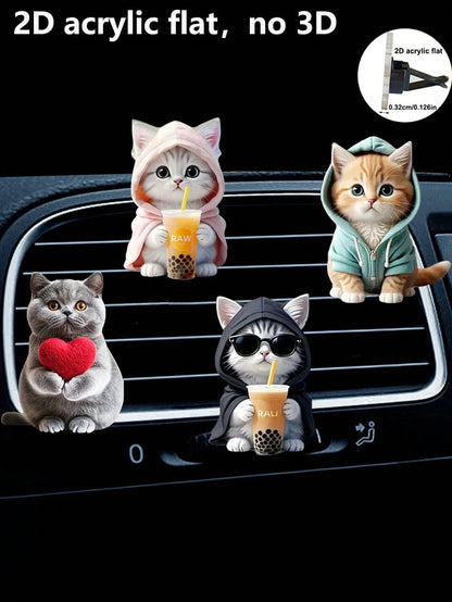 1/2pcs Cute Cat Acrylic 2D Flat Car Air Vent Clip Fragrance Diffuser, Personalized Cat Car Interior Decor Air Freshener Set