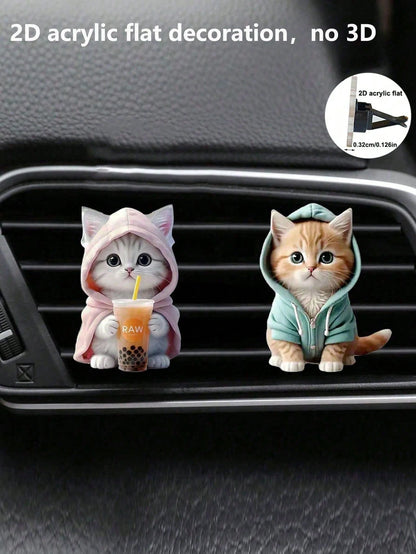 1/2pcs Cute Cat Acrylic 2D Flat Car Air Vent Clip Fragrance Diffuser, Personalized Cat Car Interior Decor Air Freshener Set