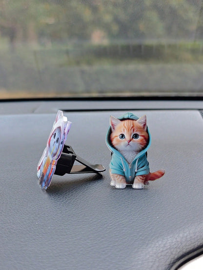 1/2pcs Cute Cat Acrylic 2D Flat Car Air Vent Clip Fragrance Diffuser, Personalized Cat Car Interior Decor Air Freshener Set