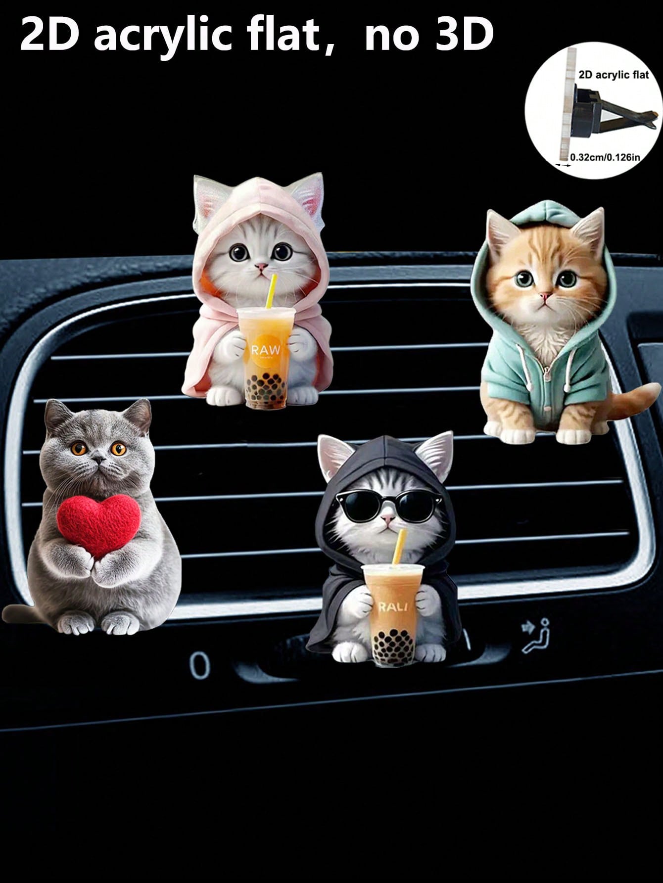 1/2pcs Cute Cat Acrylic 2D Flat Car Air Vent Clip Fragrance Diffuser, Personalized Cat Car Interior Decor Air Freshener Set