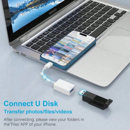 1-2pcs Unisex 2-In-1 Card Reader & Charging Adapter, Anti-Fold Wear-Resistant Durable, Plug & Play Instant Connection, Stable Charging No Pop-Up, High-Speed Transfer No Lag, Type-C To IOS Charging Car