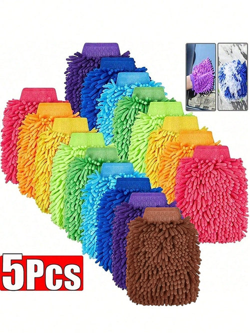 1/3/5pcs Chenille Coral Fleece Gloves, Car Washing Towel, Squeegee, Car Cleaning Accessories