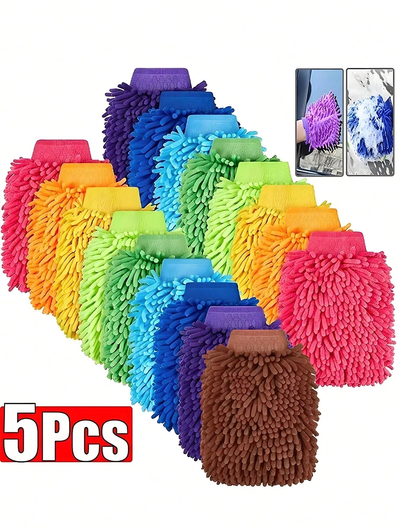 1/3/5pcs Chenille Coral Fleece Gloves, Car Washing Towel, Squeegee, Car Cleaning Accessories
