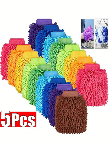 1/3/5pcs Chenille Coral Fleece Gloves, Car Washing Towel, Squeegee, Car Cleaning Accessories