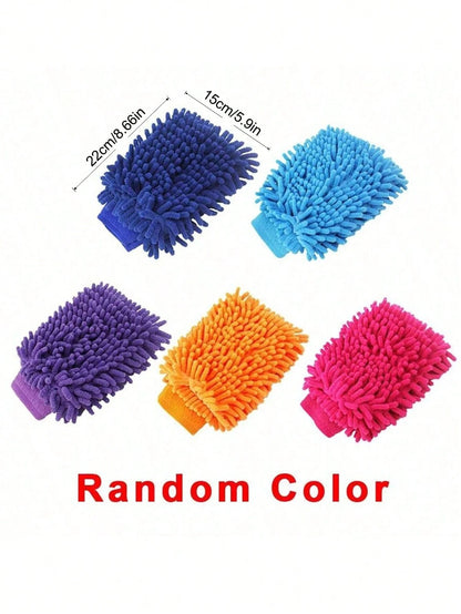 1/3/5pcs Chenille Coral Fleece Gloves, Car Washing Towel, Squeegee, Car Cleaning Accessories