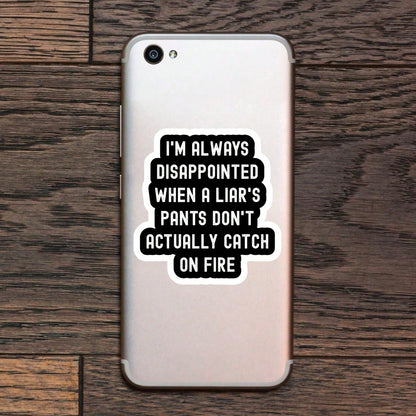 1/3/5Pcs"I'M ALWAYS DISAPPOINTED WHEN A LIAR'S PANTS DON'T ACTUALLY CATCH ON FIRE!" 3 Inch Vinyl Sticker, Funny Quote Decal, Waterproof Die Cut; For Laptop, Water Bottle, Tumbler, Phone Case, Tablet