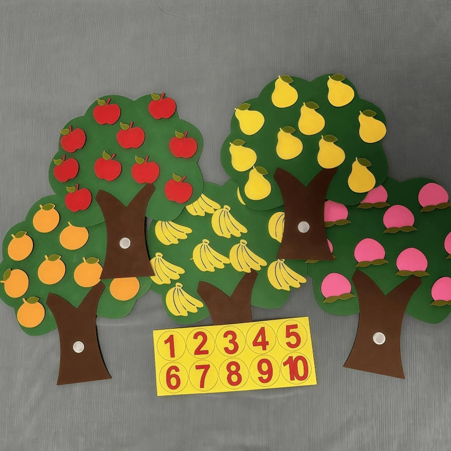 1/4/5 Pieces Of Felt And Non-Woven Fabric Kindergarten Toys And Teaching Aids, Fruit Tree Math Montessori Game Learning Numbers 1-10, School, Students, Stationery, Study Supplies, Kindergarten Childre