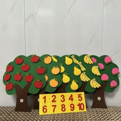 1/4/5 Pieces Of Felt And Non-Woven Fabric Kindergarten Toys And Teaching Aids, Fruit Tree Math Montessori Game Learning Numbers 1-10, School, Students, Stationery, Study Supplies, Kindergarten Childre