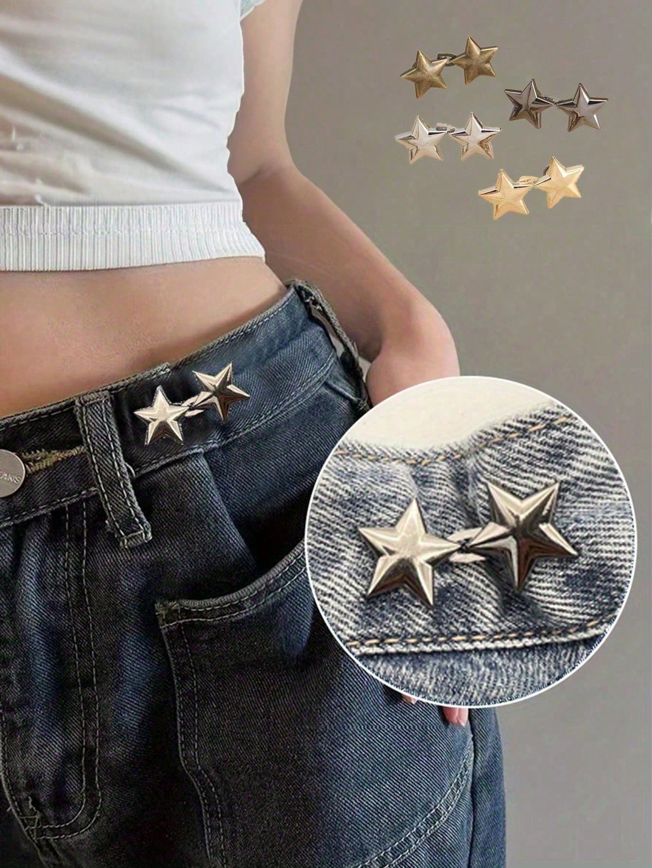 1/4 Set Adjustable Waist Buckles, No Sewing Required, Detachable Elastic Waist Adjustment Clips, Suitable For Jeans, Small Metal Extension Buckles, Cute Star-Shaped Waist Clips, Pants Clips, Suitable
