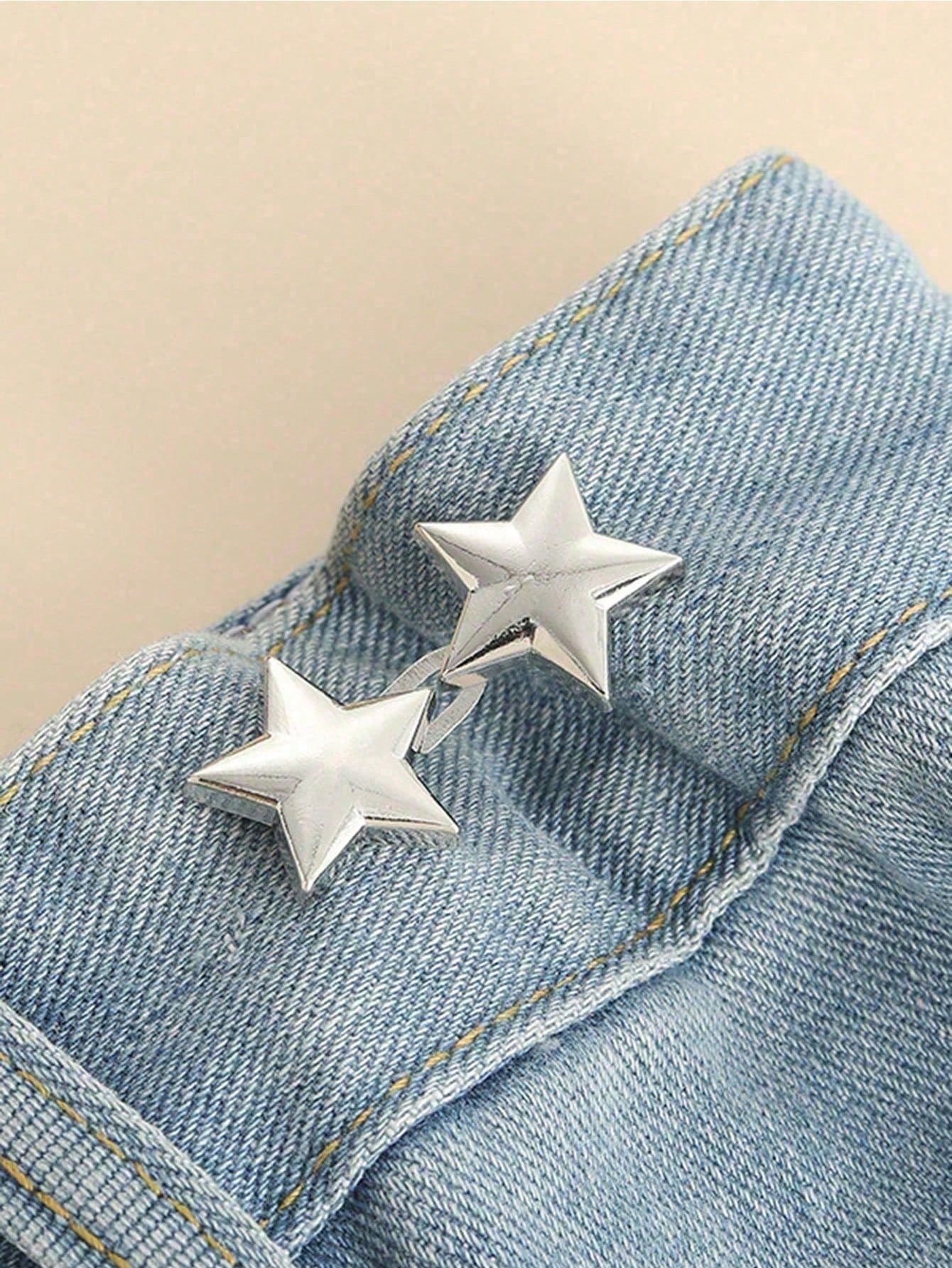 1/4 Set Adjustable Waist Buckles, No Sewing Required, Detachable Elastic Waist Adjustment Clips, Suitable For Jeans, Small Metal Extension Buckles, Cute Star-Shaped Waist Clips, Pants Clips, Suitable