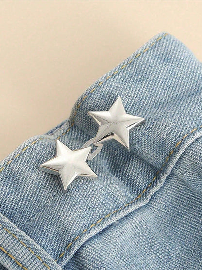 1/4 Set Adjustable Waist Buckles, No Sewing Required, Detachable Elastic Waist Adjustment Clips, Suitable For Jeans, Small Metal Extension Buckles, Cute Star-Shaped Waist Clips, Pants Clips, Suitable
