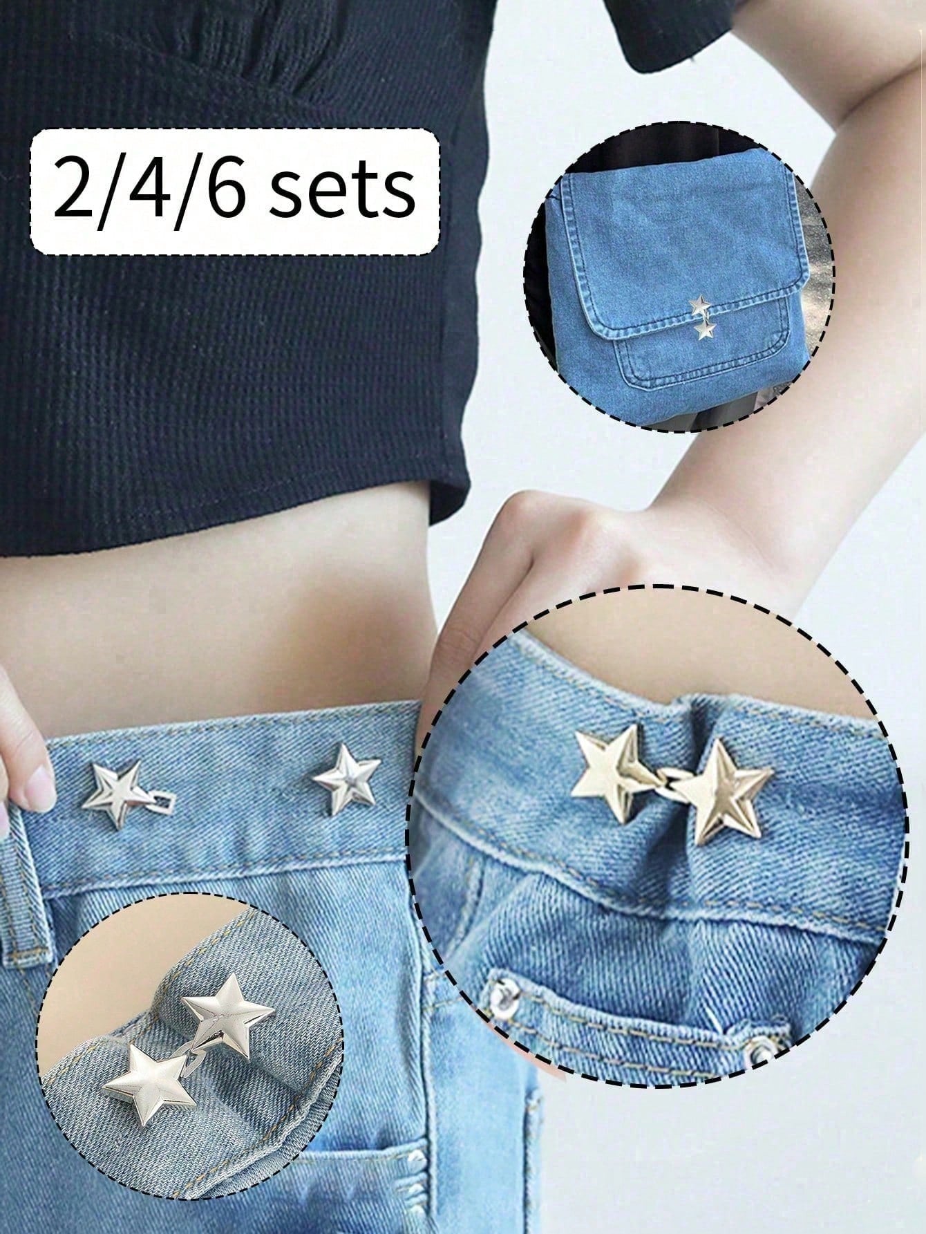 1/4 Set Adjustable Waist Buckles, No Sewing Required, Detachable Elastic Waist Adjustment Clips, Suitable For Jeans, Small Metal Extension Buckles, Cute Star-Shaped Waist Clips, Pants Clips, Suitable