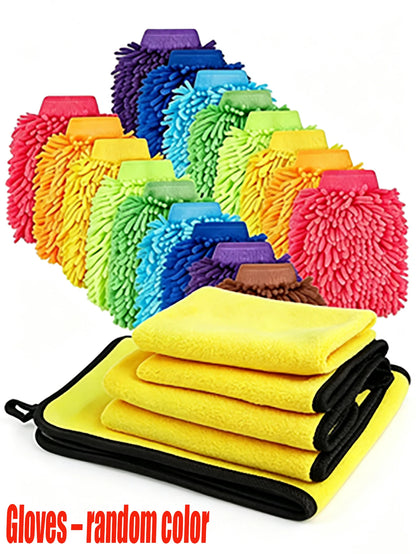 1/5pcs Premium Soft Chenille Car Wash Gloves- Double-Sided Plush Microfiber, Non-Scratch Cleaning Gloves, Suitable For Car Washing, Auto Detailing, Trucks, Boats| High-Quality Auto Cleaning Accessor