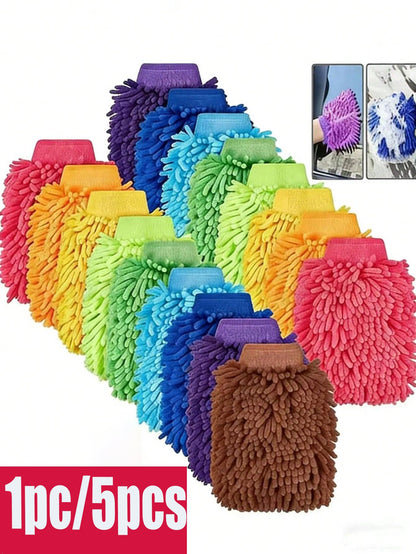 1/5pcs Premium Soft Chenille Car Wash Gloves- Double-Sided Plush Microfiber, Non-Scratch Cleaning Gloves, Suitable For Car Washing, Auto Detailing, Trucks, Boats| High-Quality Auto Cleaning Accessor