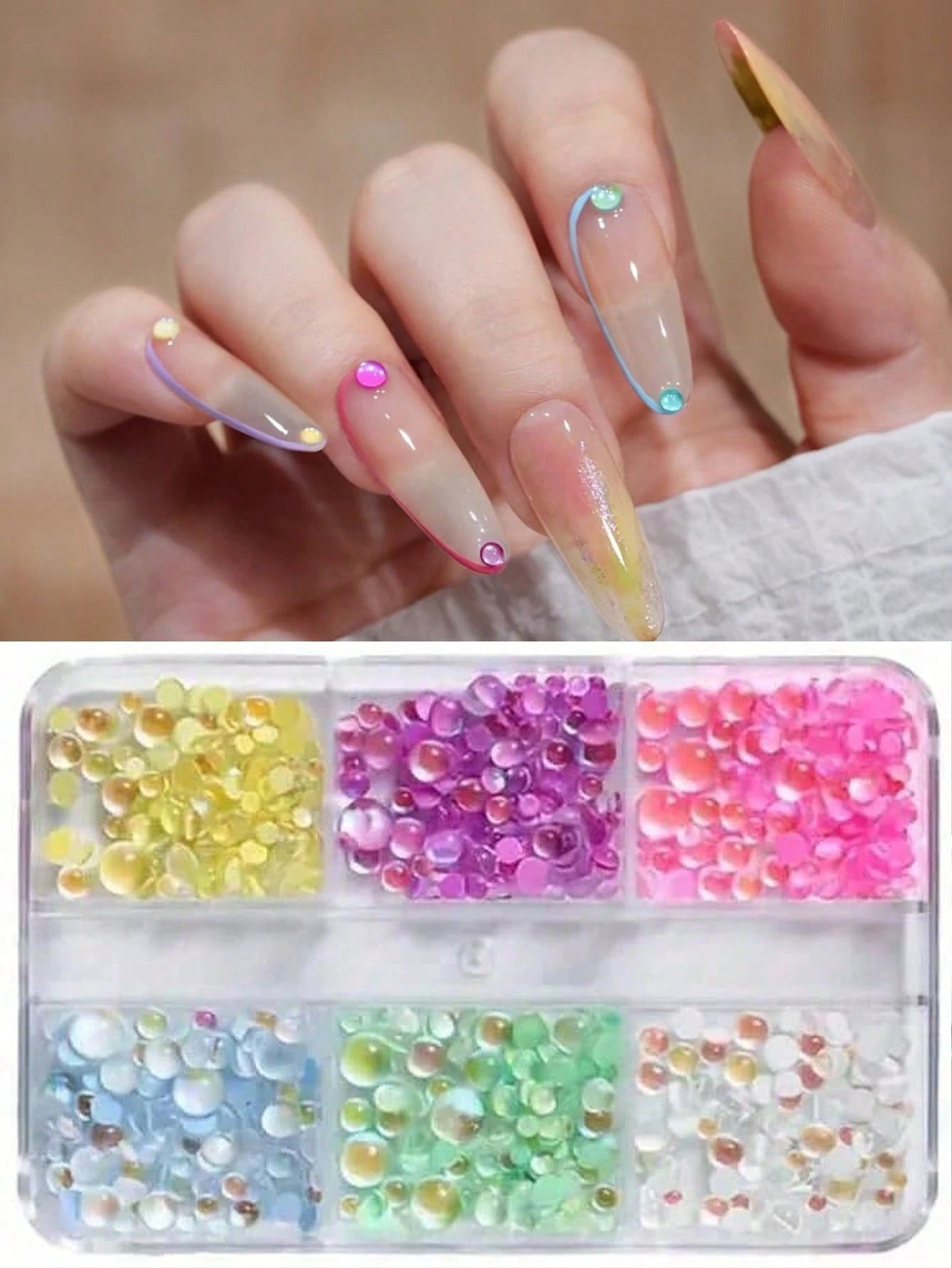 1 Box 6/12 Compartments, Mermaid Bubble Beads, Macaron Color Flat Pearl Rhinestones, Multi-Color & Size Half-Round Iridescent Decorative Nail Pearls, Unscented Nail Art Supplies, Nail Jewelry, Nail Ge