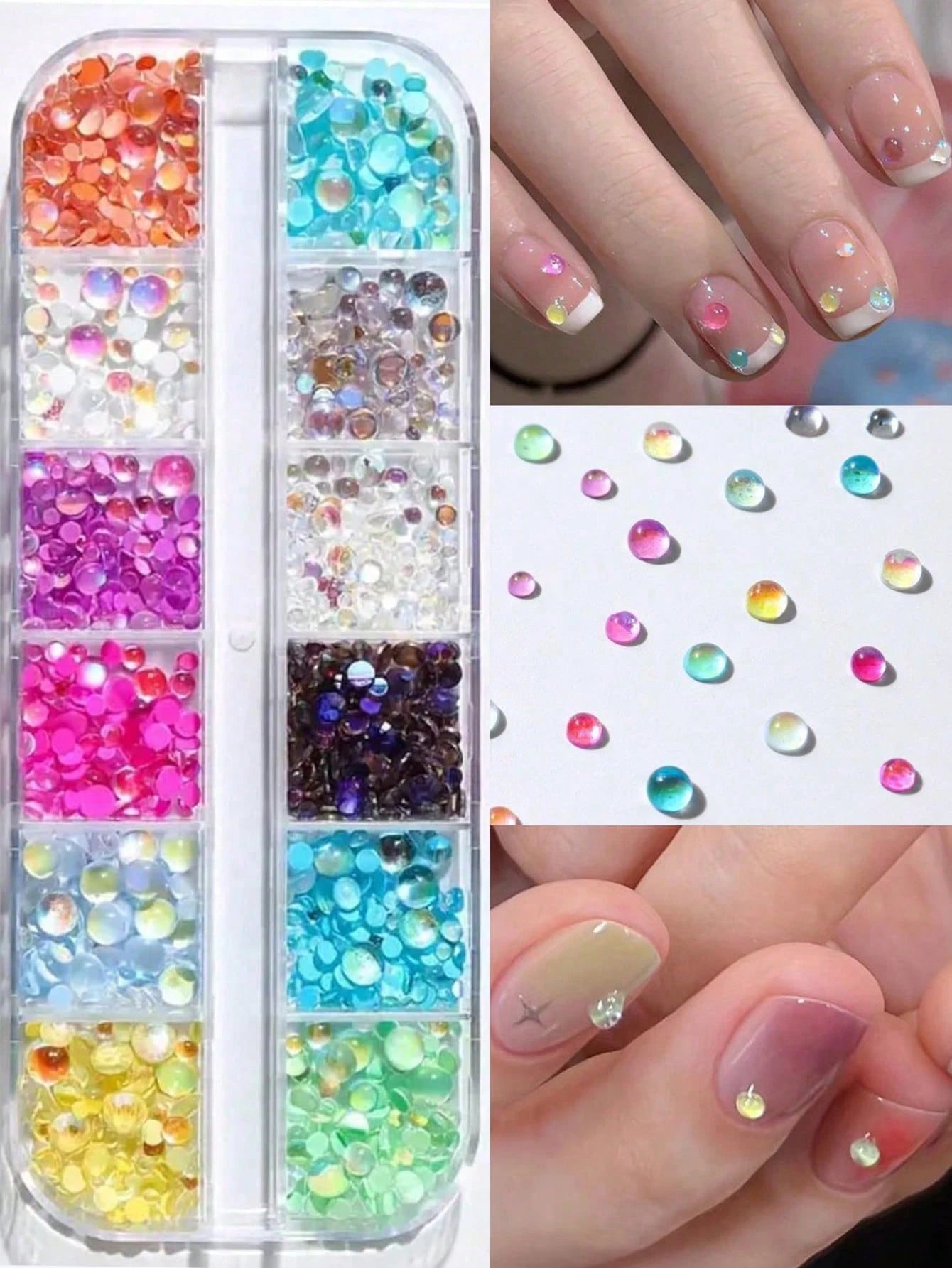 1 Box 6/12 Compartments, Mermaid Bubble Beads, Macaron Color Flat Pearl Rhinestones, Multi-Color & Size Half-Round Iridescent Decorative Nail Pearls, Unscented Nail Art Supplies, Nail Jewelry, Nail Ge