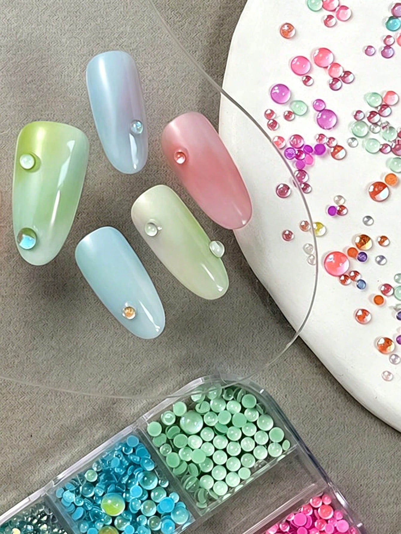 1 Box 6/12 Compartments, Mermaid Bubble Beads, Macaron Color Flat Pearl Rhinestones, Multi-Color & Size Half-Round Iridescent Decorative Nail Pearls, Unscented Nail Art Supplies, Nail Jewelry, Nail Ge