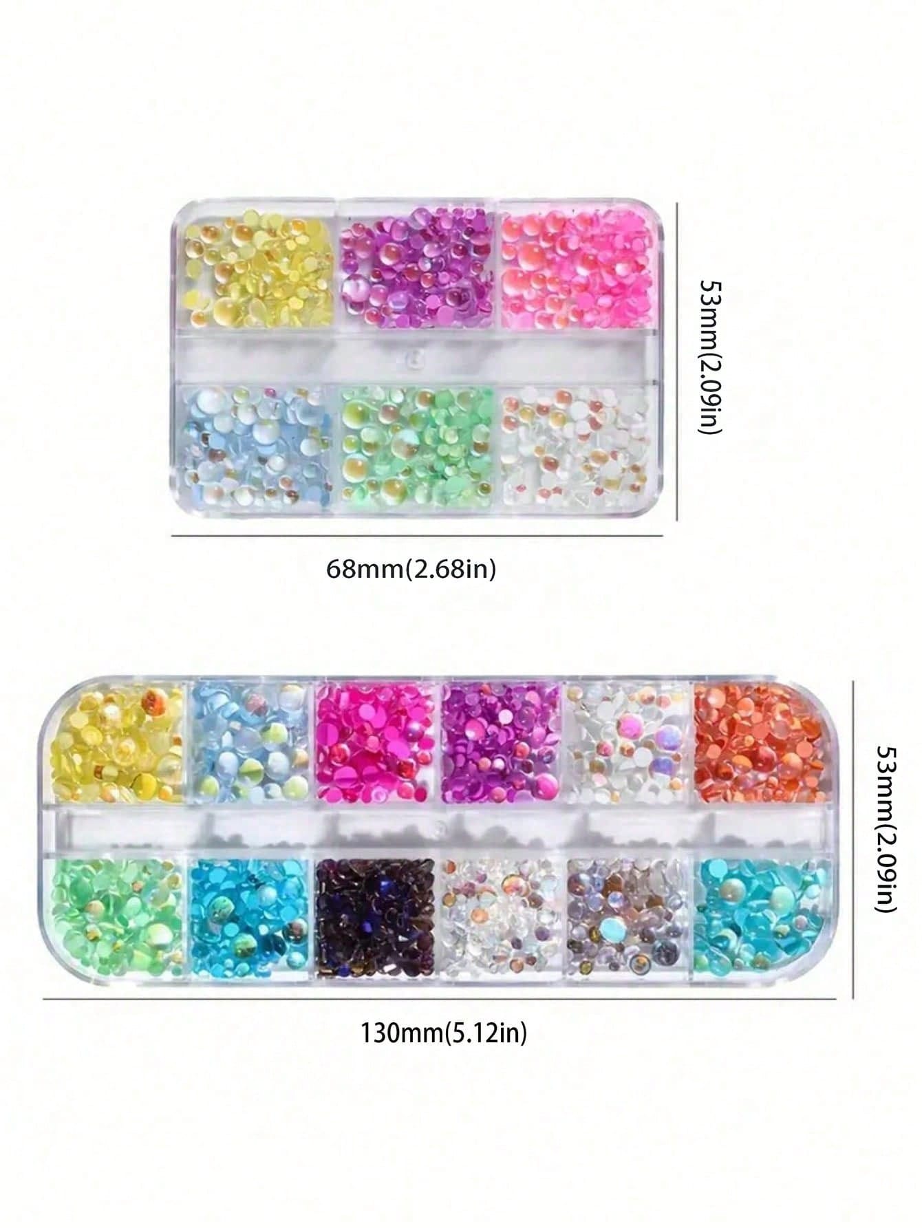1 Box 6/12 Compartments, Mermaid Bubble Beads, Macaron Color Flat Pearl Rhinestones, Multi-Color & Size Half-Round Iridescent Decorative Nail Pearls, Unscented Nail Art Supplies, Nail Jewelry, Nail Ge
