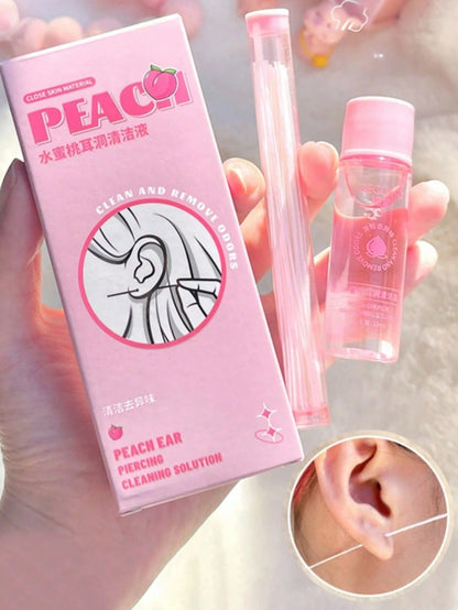 1 Box Peach Scented Ear Piercing Cleaning Solution, Ear Piercing Cleaning Thread, Ear Care Series To Remove Dirt And Grease, Ear Piercing Cleaning Solution, Ear Piercing Cleaning Thread, Ear Care Solu