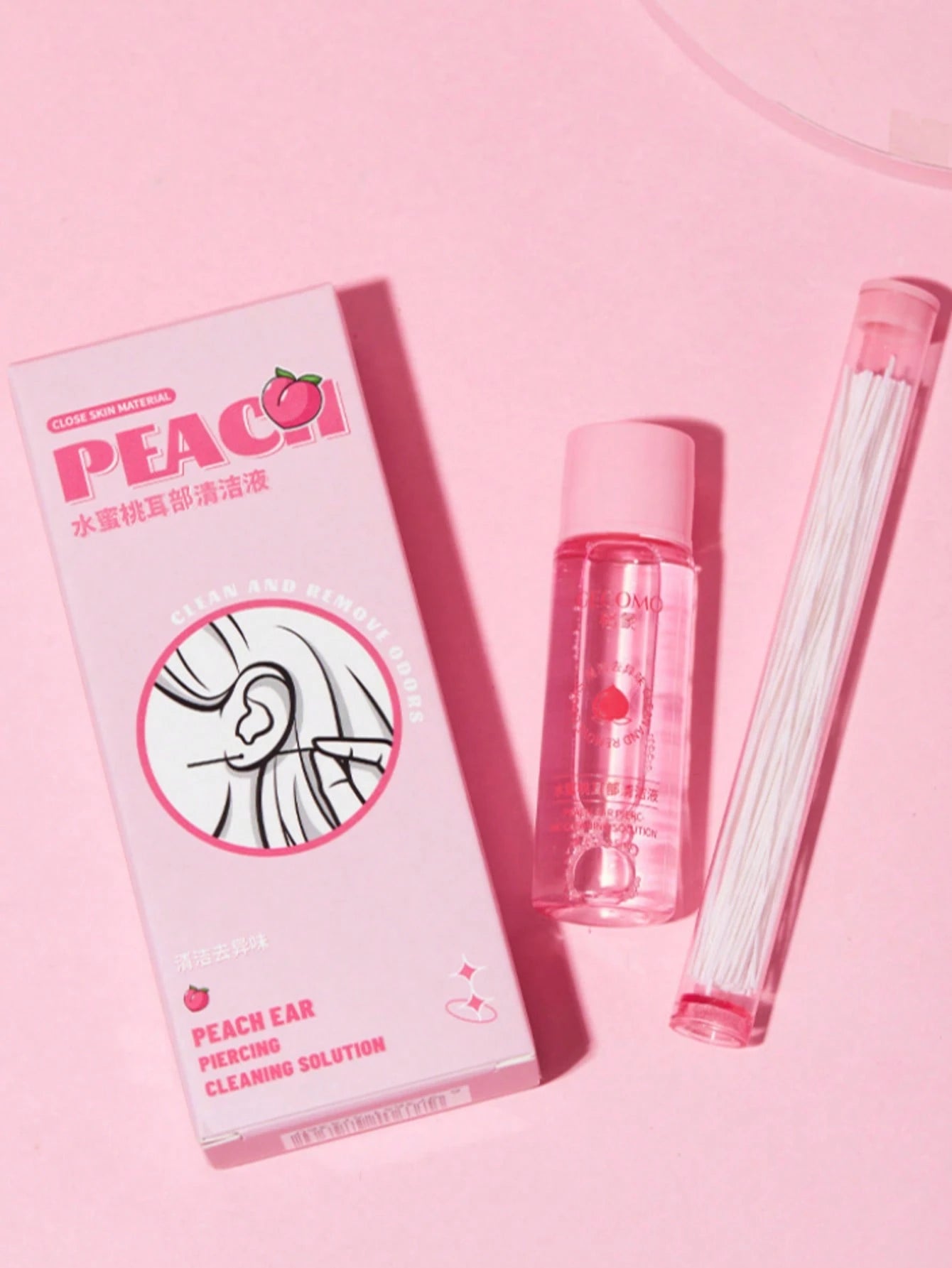 1 Box Peach Scented Ear Piercing Cleaning Solution, Ear Piercing Cleaning Thread, Ear Care Series To Remove Dirt And Grease, Ear Piercing Cleaning Solution, Ear Piercing Cleaning Thread, Ear Care Solu