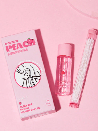 1 Box Peach Scented Ear Piercing Cleaning Solution, Ear Piercing Cleaning Thread, Ear Care Series To Remove Dirt And Grease, Ear Piercing Cleaning Solution, Ear Piercing Cleaning Thread, Ear Care Solu