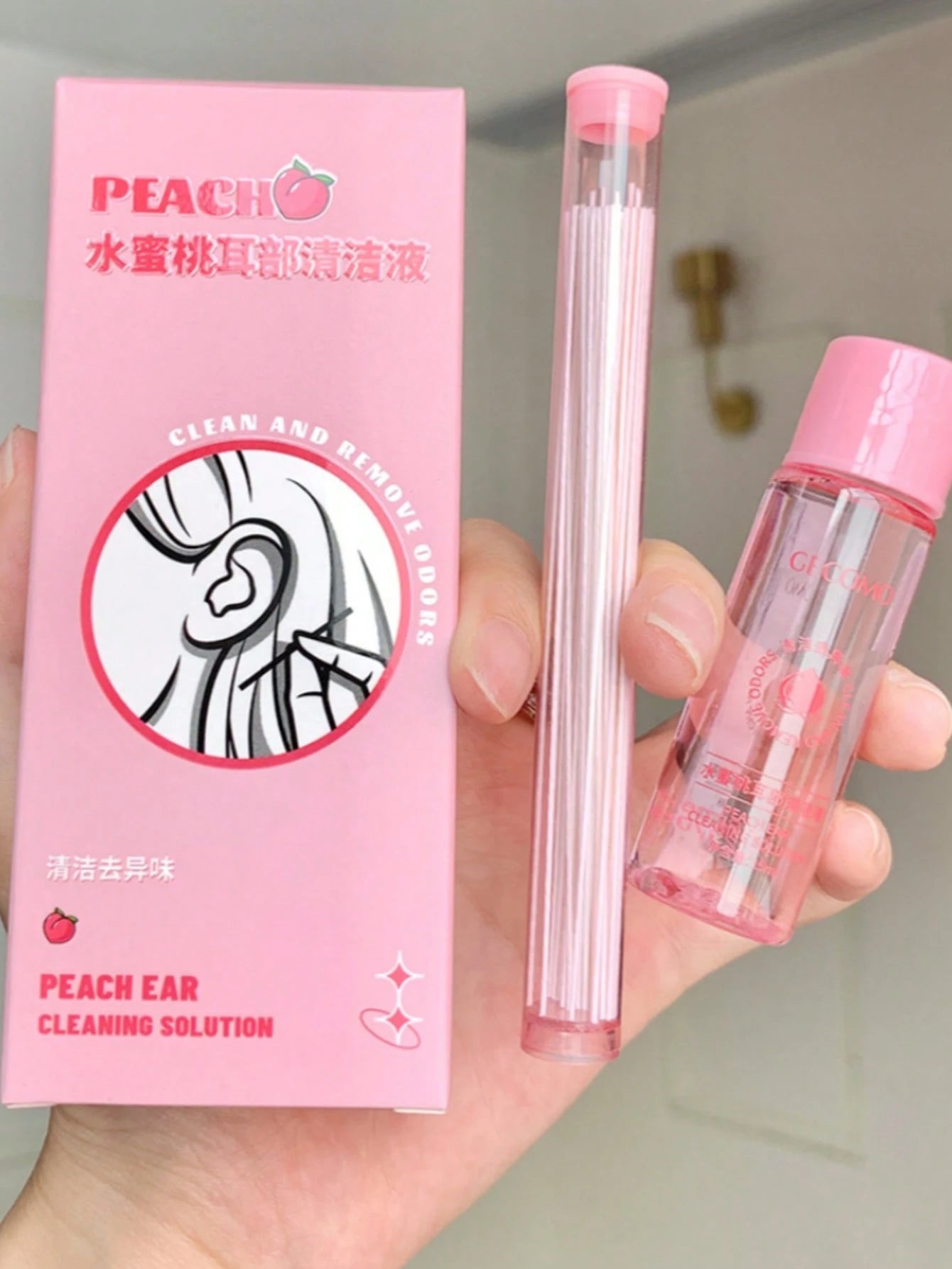 1 Box Peach Scented Ear Piercing Cleaning Solution, Ear Piercing Cleaning Thread, Ear Care Series To Remove Dirt And Grease, Ear Piercing Cleaning Solution, Ear Piercing Cleaning Thread, Ear Care Solu