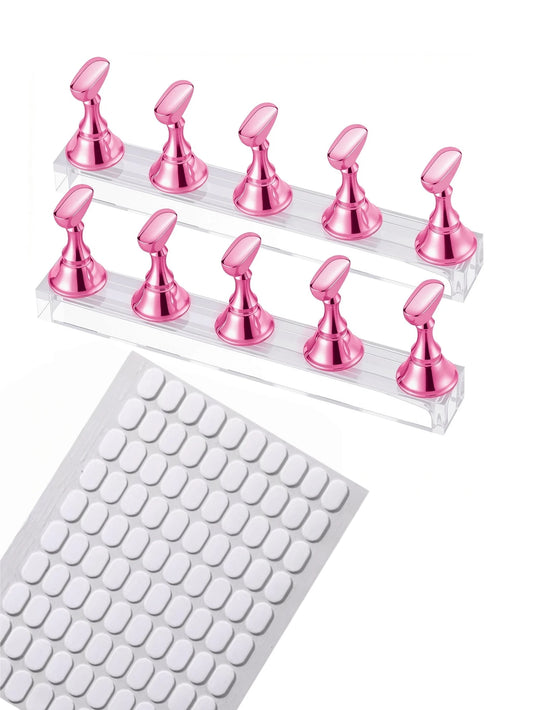 1 Box Set/2 Box Set Acrylic Nail Art Practice Stand With Double-Sided Adhesive Nail Holder, Press-On Magnetic Nail Tip Practice Rack, Reusable Nail Practice Hand Tray, Pre-Coated Nail Art Display Stan