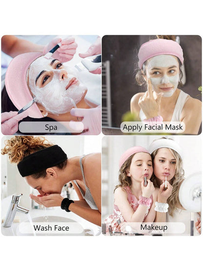 1 Facial SPA Headband/2 Facial Washing Wristbands/3 Sets Of Spa Headbands, Which Can Be Used For Face Washing, Makeup, And Facial Massage.,Skincare Headband,Beauty,Skin Care Products,Spa,Self Care,Ski