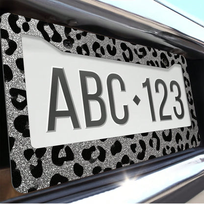 1 Leopard Print License Plate Frame, Car Decorative Accessory License Plate Cover, Aluminum License Plate Bracket, Rust-Proof, Shock-Proof, And Wind-Resistant, Suitable For US Standard Vehicles