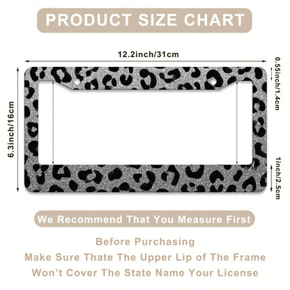 1 Leopard Print License Plate Frame, Car Decorative Accessory License Plate Cover, Aluminum License Plate Bracket, Rust-Proof, Shock-Proof, And Wind-Resistant, Suitable For US Standard Vehicles