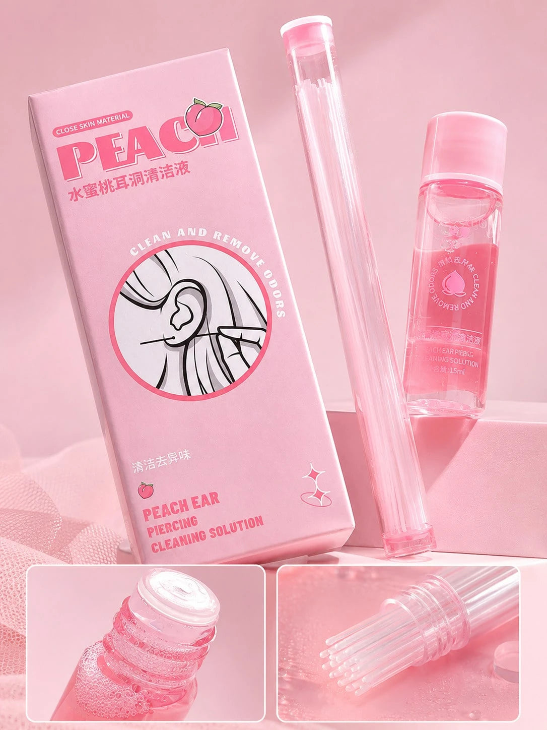 1-Pack Peach-Scented Ear Hole Cleaning Kit (Includes 60 Ultra-Fine Cleaning Threads) – Daily Care Product For Removing Debris And Odor