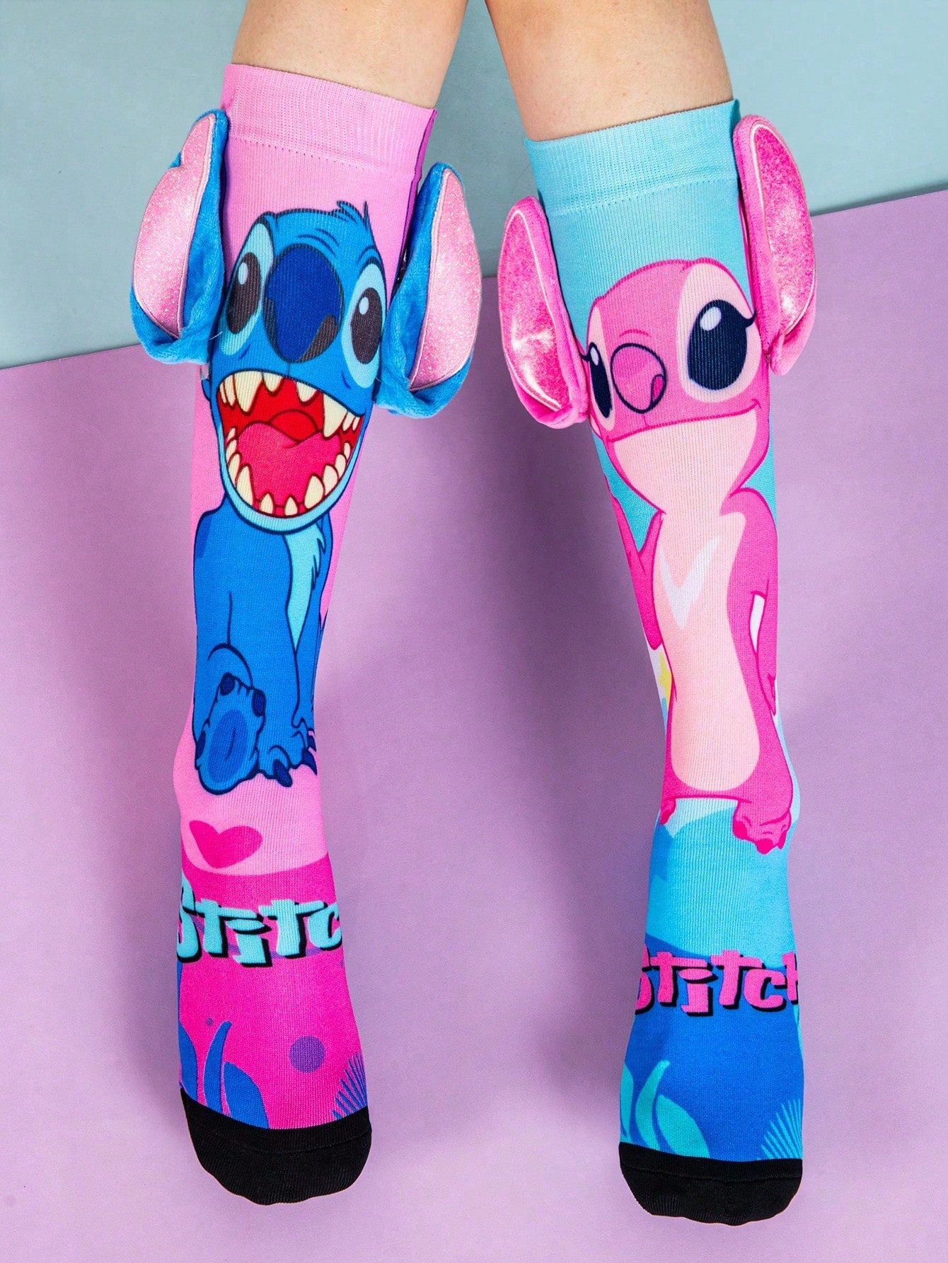 1 Pair Disney 3D Stitch Kids Knee-High Socks, Fashion High-Top Socks, Party Style, High Quality Gift, Back To School Essential, Fun Fashion Disney Little Fan Princess Leg Warmers